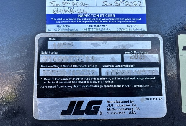Used 2015 JLG 1055 Telehandler for sale in Winnipeg, ON / FOB Ontario - LL26-062